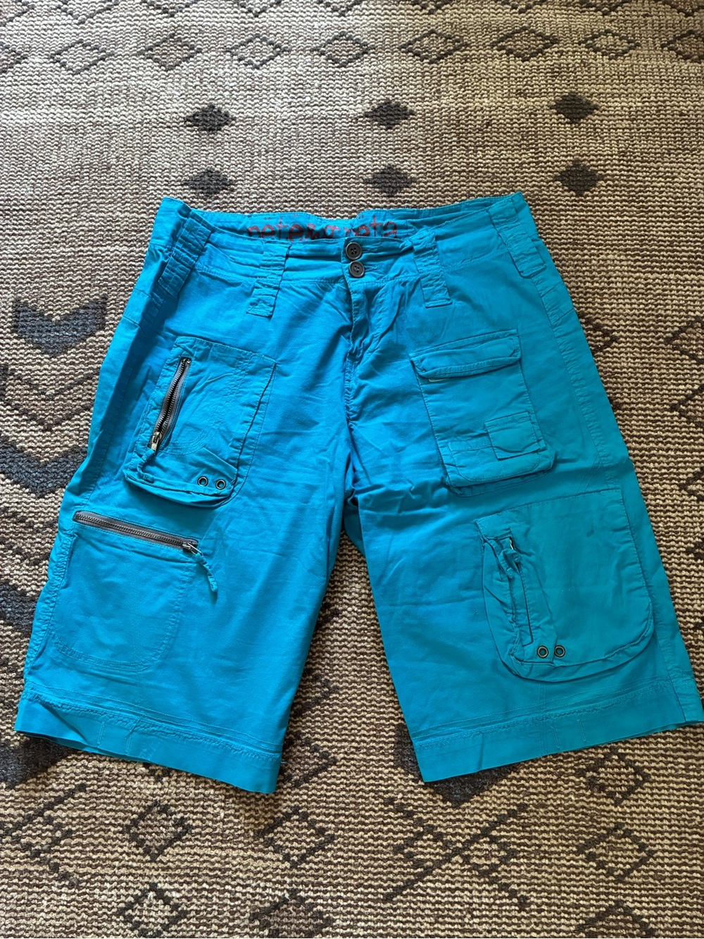 Johnny Was Teal Cargo Shorts with Multiple Pockets